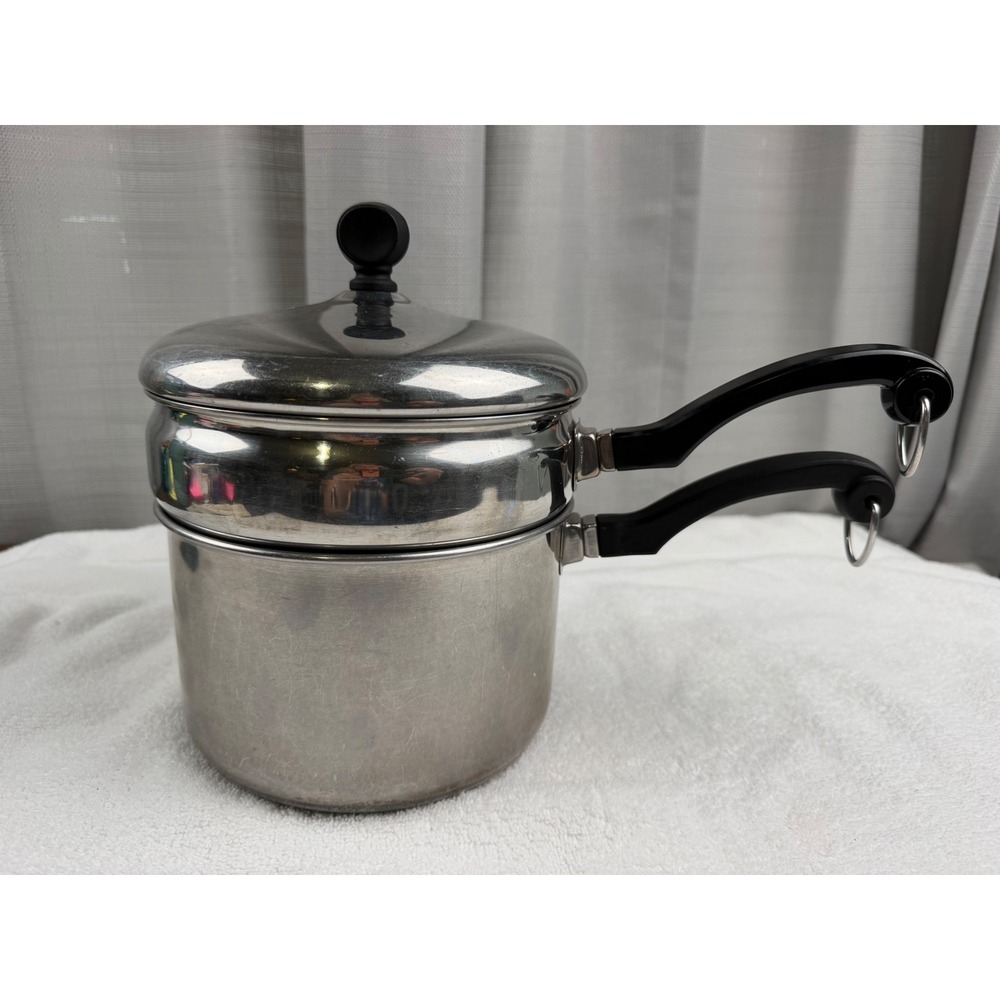 Farberware 2.5 Qt Double Boiler Stainless Steel Aluminum Clad NYC USA Vintage